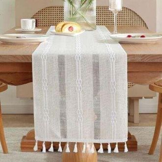 OEM Camino De Mesa De Lino Bordado Estilo R&uacute;stico Para Interiores Y Exteriores, 183 Cm, Con Borlas Hechas A Mano, Ideal Para Picnics Y Bodas (33 X 183 Cm)