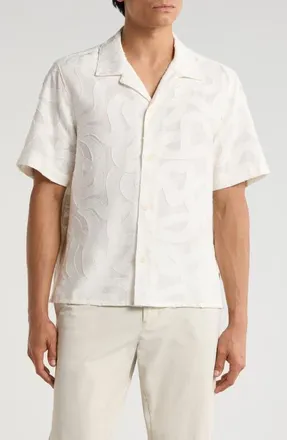 Wax London Curzon Abstract Jacquard Camp Shirt in Ecru at Nordstrom, Size Xx-Large