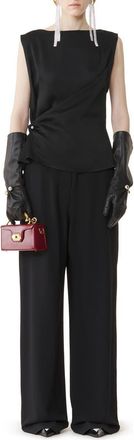 Lanvin Sleeveless Button-Down Top In Satin in Black at Nordstrom, Size 40