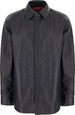 Gucci Jassen, Heren, Blauw, L, Nylon, GG Leren en Nylon Shirt