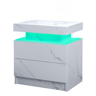 STILVORA Mesita De Noche Con 2 Cajones Y Led Ajustables, Mueble De Almacenaje Para Dormitorio Y Salon, En Madera De Ingenieria, Blanco Mate