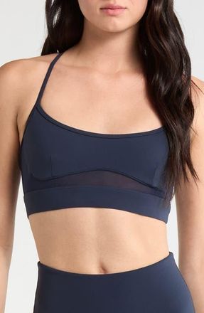 Lord & Taylor Sculpt Mesh Inset Sports Bra in Navy Blazer at Nordstrom, Size X-Large
