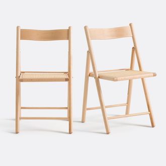 La Redoute Interieurs Set van 2 plooibare stoelen in beukenhout en rotan, Mauryn
