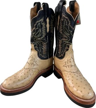 Lucchese Womens Ostrich Boot In Tan And Black