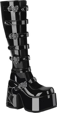 Generic Gothic Love Fluorescent Spider Web Lacquer Leather Hollow Thick Bottom Boots Waterproof Platform Fashion Boots(Black,US12)