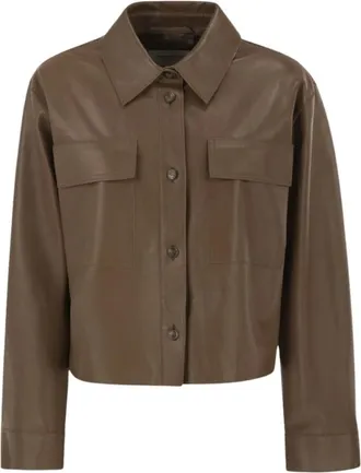 Max Mara Jassen, Dames, Bruin, M, Leer, Piovra Leren Jas