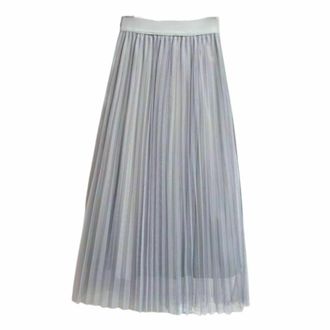Generic Womens Tulle Skirts Elegant net Elastic Waist A-Line Pleated Midi Skirt with Lining Summer Basic (UK, Alpha, S, M, Regular, Regular, Grey)
