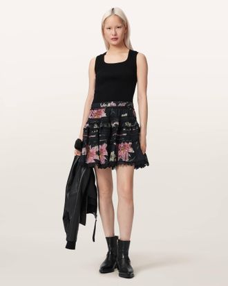 AllSaints Polyester Zora Lace Trimmed Mini Skirt, Size: UK 14/US 10