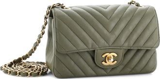 Chanel Classic Single Flap Bag Chevron Iridescent Crumpled Calfskin Mini crossbody bag - Groen