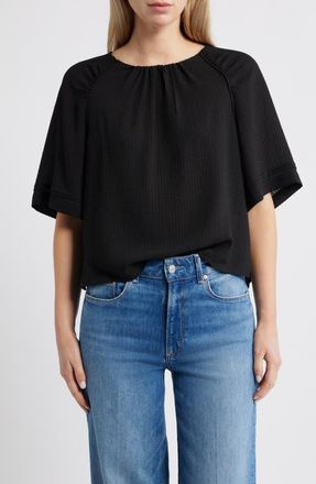 Wit & Wisdom Shirred Bell Sleeve Top in Black at Nordstrom, Size X-Small