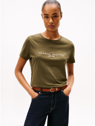 Tommy Hilfiger Womens Embroidered Tommy Logo T-Shirt - Platinum Olive - XL