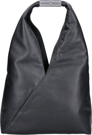 Maison Margiela Black Triangular Pebbled Leather Silver Handle Handbag