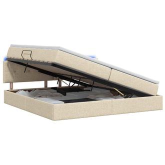 vidaXL Cama De Almacenamiento Led Con Colch&oacute;n Crema 200 X 200 Cm Tela Vidaxl