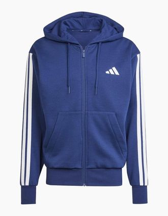 adidas Mens Fleece 3 Stripes Full Zip Hoodie Mens - Navy White - Size: 40