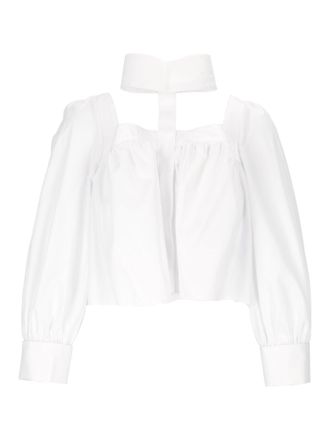 Elisabetta Franchi White Cropped Puffed Sleeves Blouse
