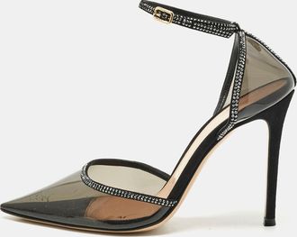 Gianvito Rossi Black Pvc And Leather Crystal Embellished Ankle Strap Pumps