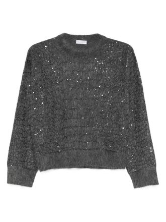 Brunello Cucinelli sequin-embellished crew-neck sweater - women - Polyamide/Mohair/Virgin Wool/Cashmere/Wool/Silk - S - Grey