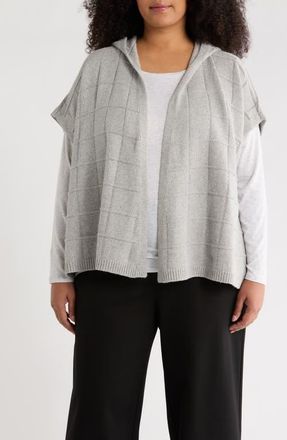 Eileen Fisher Hooded Open Front Cotton & Recycled Cashmere Poncho in Dark Pearl at Nordstrom, Size 1X