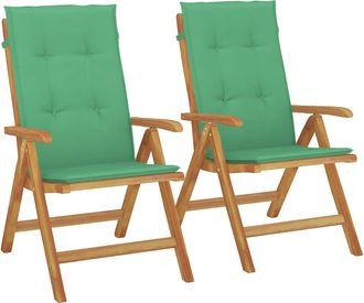 vidaXL Sillas Plegables Reclinables Con Cojines, 2 Unidades, Madera Maciza De Teca. Vidaxl