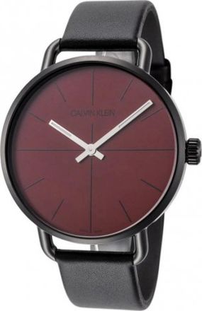 Calvin Klein Elegante Quartz Horloge met Bordeaux Rode Wijzerplaat en Zwarte Leren Band - Dames - Horloges - Zwart - ONE Size - Accessoires