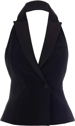 Patrizia Pepe Jassen, Dames, Zwart, L, Satijn, Top met satijnen revers in smokingstijl