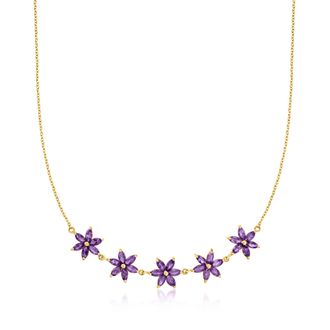 Ross-Simons Amethyst Flower Necklace in 18kt Gold Over Sterling