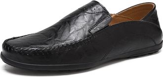 Generic Loafer Shoes Driving Moccasins for Men Genuine Leather Stitching Details Round Toe Breathable Lightweight Flat Heel Resistant Flexible Walking (Color 