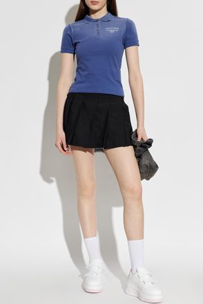 Acne Studios Polo Shirt With Printed Logo, Womens, Blue