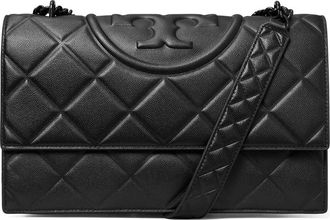 Tory Burch Fleming Convertible Quilted Leather Shoulder Bag in Black/Black at Nordstrom