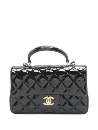 Chanel 2021-2025 Mini Rectangular Classic Patent Top Handle Flap satchel - Black