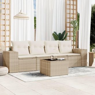 vidaXL Juego De Sof&aacute;s Jard&iacute;n Con Cojines 5 Pzas Rat&aacute;n Sint&eacute;tico Beige Vidaxl