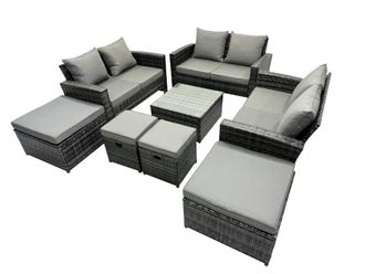 Fimous Lounge Double Seat Sofa Coffee Table Set with 4 Stools in Dark Grey