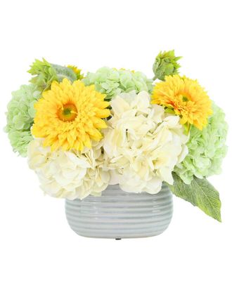 Creative Displays Inc. Handmade Faux Hydrangea & Sunflower Arrangement In Ridged Vase