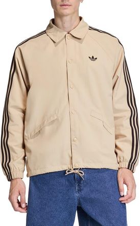 adidas 3-Stripes Snap-Up Nylon Jacket in Stone Khaki at Nordstrom, Size X-Large