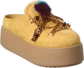 Fendi Fendi Ff Logo Suede & Shearling Mule
