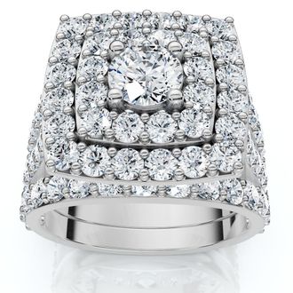 Pompeii3 3Ct Cushion Halo Diamond Engagement Wedding Ring Set Lab Grown 10k