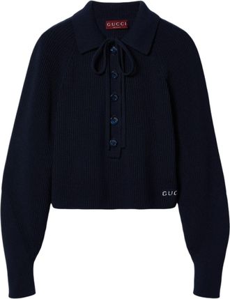 Gucci (WMNS) Gucci Chunky Rib Cotton Polo Shirt Dark Blue 786464-XKD2S-4003