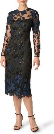 Aidan Mattox 3D Embroidered Sequin Cocktail Dress in Navy/black at Nordstrom, Size 10