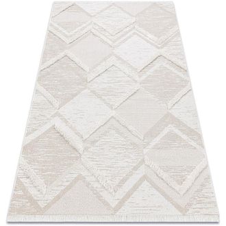 RugsX Rugsx - Alfombra Eco Sisal Moroc 22314 Rombos, Zigzag, Boho Franjas - Estructural Beige / Crema Beige 175x270 Cm