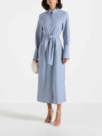 Mani&egrave;re De Voir Fern Linen Midi Shirt Dress With Tie Waist in Blue at Nordstrom, Size 12