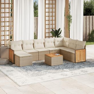 vidaXL Set De Sof&aacute;s De Jard&iacute;n 9 Pzas Con Cojines Rat&aacute;n Sint&eacute;tico Beige Vidaxl