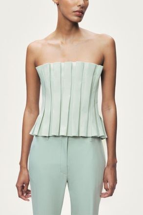Nocturne Pleated Strapless Bustier Top in Mint Green at Nordstrom, Size X-Small