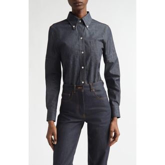 Thom Browne Denim Button-Down Shirt in Navy at Nordstrom, Size 10 Us