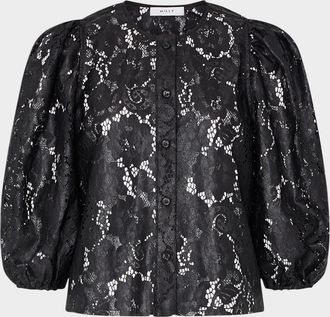 Milly Nannie Lace-Effect Faux Leather Top