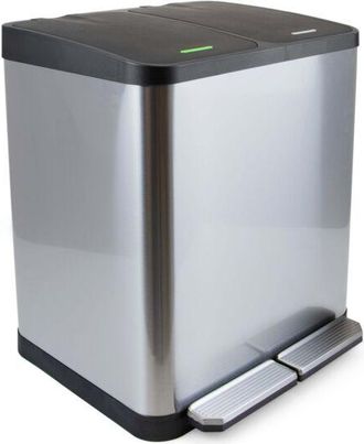 Emuca Recycle Inox, contenitore per la raccolta differenziata da esterno con scomparti, apertura del coperchio con pedali, 2x15lt, Acciaio inossidabile