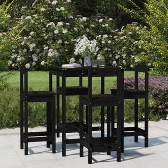 vidaXL Set De Mesa Y Taburetes Altos Jard&iacute;n 5 Piezas Madera Pino Negro Vidaxl