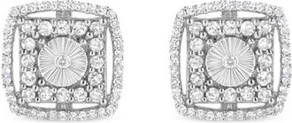 House of Brilliance Silver 1.0 Ct Round Diamond Double Halo and Disc Stud Earring in White at Nordstrom