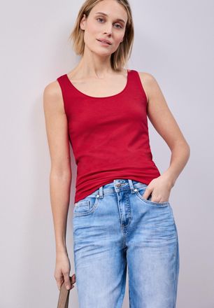 Street One Tanktop STREET ONE Style Anni, Damen, Gr. 34, salsa rot, Jersey, Obermaterial: 48% Baumwolle, 48% Modal, 4% Elasthan, unifarben, regular fit taillenla