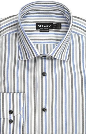 St. Croix Mens Contemporary Fit Melange Stripe Long Sleeve Woven Shirt In White Stripe