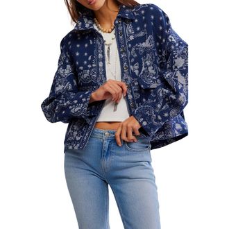 Free People Bandana Jacquard Shirt Jacket in Indigo Combo at Nordstrom Rack, Size Medium